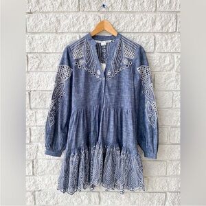 Veronica Beard Western Embroidered Chambray Dress